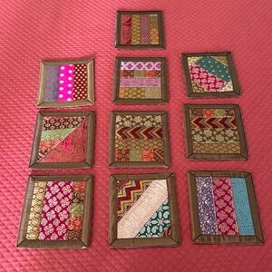Ten (10) beautiful, handmade fabric coasters from India.